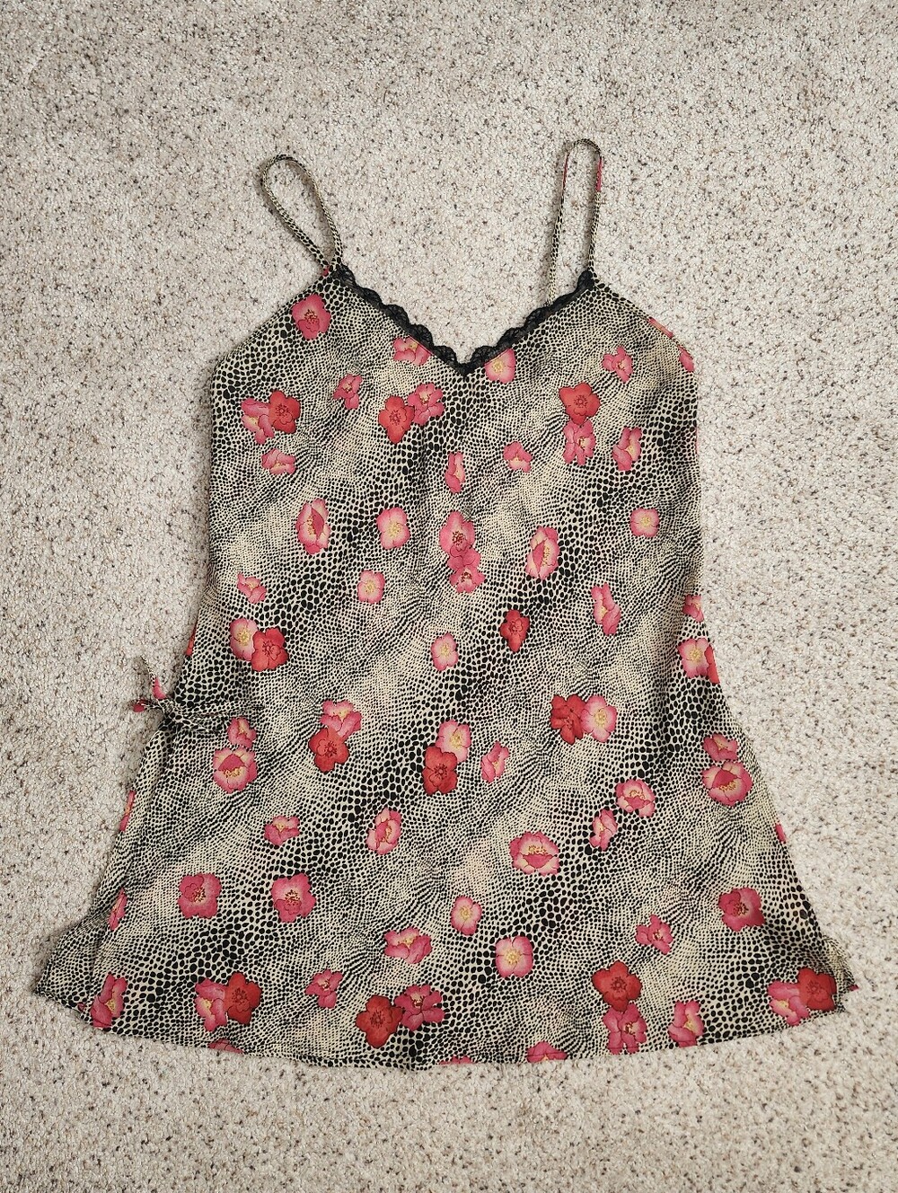 Secret Treasures Cheetah Print And Pink Floral Slip Chemise